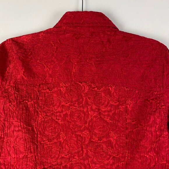 Chicos Jacket Womens 0 US Small Textured Red Rose Swirl Buttons Fitted - Picture 6 of 8